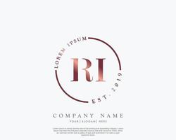 Initial RI Feminine logo beauty monogram and elegant logo design, handwriting logo of initial signature, wedding, fashion, floral and botanical with creative template vector