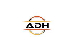 ADH letter royalty mandala shape logo. ADH brush art logo. ADH logo for a company, business, and commercial use. vector