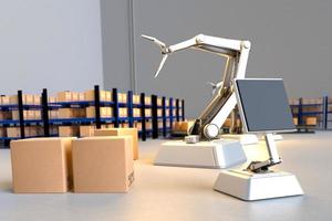 Arm Robot AI manufacture Box product Object for manufacturing industry technology Product export and import of future For Products, food, cosmetics, apparel warehouse mechanical future technology photo