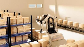 Arm Robot AI manufacture Box product Object for manufacturing industry technology Product export and import of future For Products, food, cosmetics, apparel warehouse mechanical future technology photo