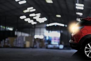 Car tail light red color with 2023 on black background for customers. for transport or automotive automobile industrial and car business happy new year 2023 image. photo