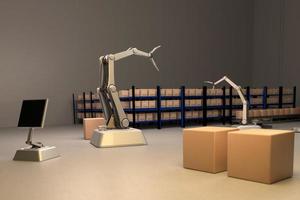 Arm Robot AI manufacture Box product Object for manufacturing industry technology Product export and import of future For Products, food, cosmetics, apparel warehouse mechanical future technology photo
