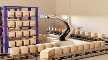 Arm Robot AI manufacture Box product Object for manufacturing industry technology Product export and import of future For Products, food, cosmetics, apparel warehouse mechanical future technology photo