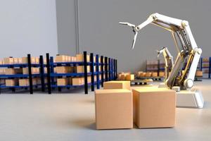 Arm Robot AI manufacture Box product Object for manufacturing industry technology Product export and import of future For Products, food, cosmetics, apparel warehouse mechanical future technology photo
