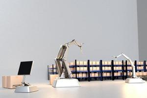 Arm Robot AI manufacture Box product Object for manufacturing industry technology Product export and import of future For Products, food, cosmetics, apparel warehouse mechanical future technology photo