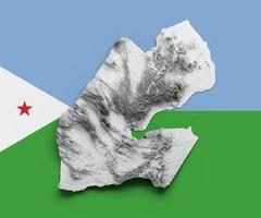 Djibouti Map Flag Shaded relief Color Height map on white Background 3d illustration photo