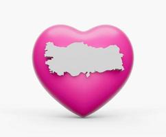 White turkey map on pink red Heart for support turkey 3d illustration photo