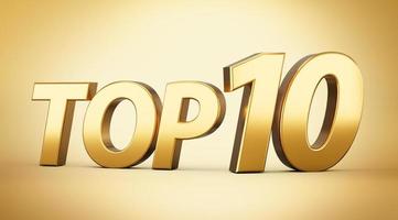 3d Gold Shiny Top 10 Text, Top Ten 3d Text Isolated on Golden Background, 3d illustration photo