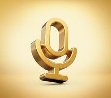 Golden microphone mic on stand for studio recording and broadcasting Golden Background 3d illustration photo