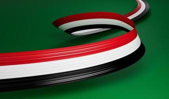 3d Flag of Syria Country, Shiny Wavy 3d Ribbon flag of Syria on Green Background, 3d illustration photo