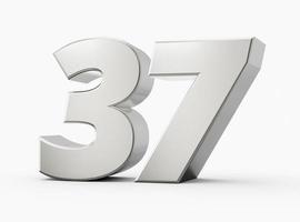 Silver 3d numbers 37 thirty seven. Isolated white background 3d illustration photo