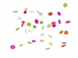 Star shape colorful 3d sprinkles sugar falling sprinkles on white background 3d illustration photo