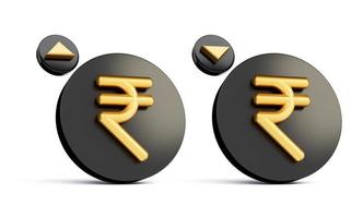 símbolo de rupia india oro y negro aislado sobre fondo blanco ilustración 3d foto