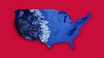 USA map with the flag Colors Blue and Red Shaded relief map 3d illustration photo