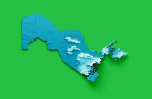 Uzbekistan map with the flag Colors Blue and Green Shaded relief map 3d illustration photo