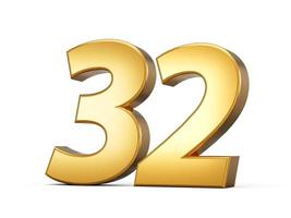 Golden metallic Number 32 Thirty two, White background 3d illustration photo