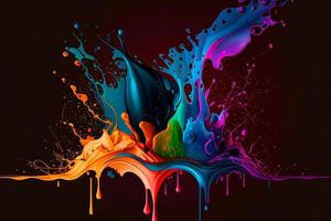 Abstract vibrant gradient motion splash of liquid on dark background. Colorful dynamic 3d illustration photo