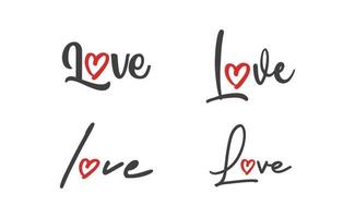 Love lettering with heart shape icon. Hand drawn style romantic card design. vector