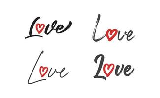 Love lettering with heart shape icon. Hand drawn style romantic card design. vector