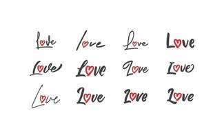 Love lettering with heart shape icon. Hand drawn style romantic card design. vector