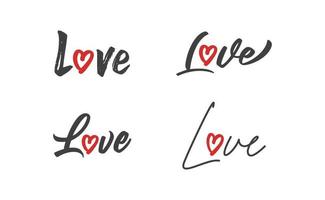 Love lettering with heart shape icon. Hand drawn style romantic card design. vector