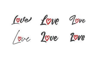 Love lettering with heart shape icon. Hand drawn style romantic card design. vector