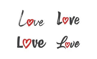 Love lettering with heart shape icon. Hand drawn style romantic card design. vector