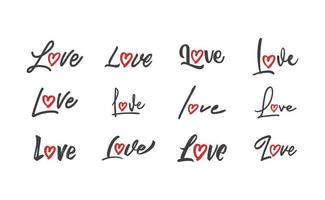 Love lettering with heart shape icon. Hand drawn style romantic card design. vector