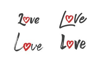Love lettering with heart shape icon. Hand drawn style romantic card design. vector