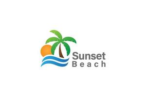 Sunset beach logo design vector