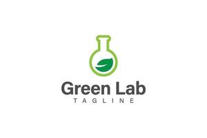 Green lab logo design vector with lab bottle and leaf concept