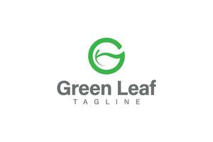 Green leaf logo design vector with initial letter G and leaf concept