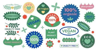 Bioorganic labels. Ecology protect, fresh, organic, vegan, green energy, recycle concept vector illustration. Ecological lifestyle. Ecological stickers. Self made. Vector illustration.