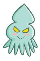 Funny and cute blue green squid smiling vector