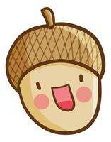 Funny and cute acorn smiling happily. vector