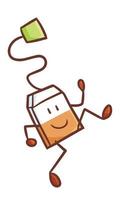 Cute and funny tea bag running and smiling happily vector