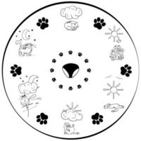 Cats clock face. Clock with illustrations of funny cats instead of a dial. Black. vector