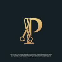 Creative letters P with combination simple scissors Premium Vector