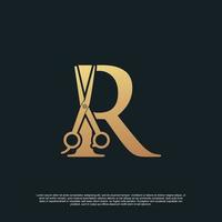 Creative letters R with combination simple scissors Premium Vector