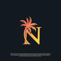 Logo  design with combynation letter N palm logo Premium Vector
