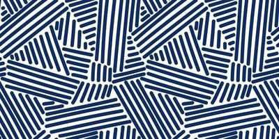 Seamless geometric doodle lines pattern. Blue stripes on white background. vector