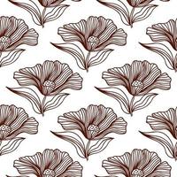 Beautiful flower line seamless pattern ornament. Floral vintage outline endless background. Retro style. vector