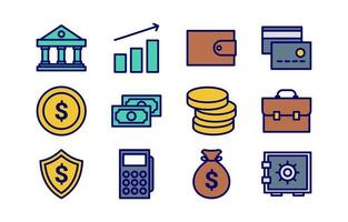 Banking Outline Flat Color Icons Collection vector