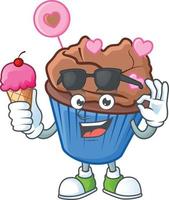 Chocolate love cupcake cartoon character style vector