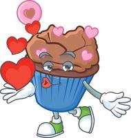 Chocolate love cupcake cartoon character style vector