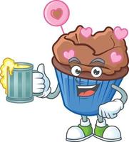 Chocolate love cupcake cartoon character style vector