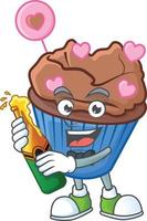 Chocolate love cupcake cartoon character style vector