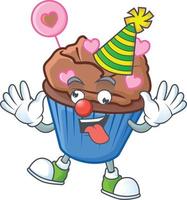 Chocolate love cupcake cartoon character style vector