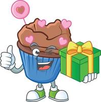 Chocolate love cupcake cartoon character style vector