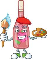 Pink bottle wine cartoon character style vector